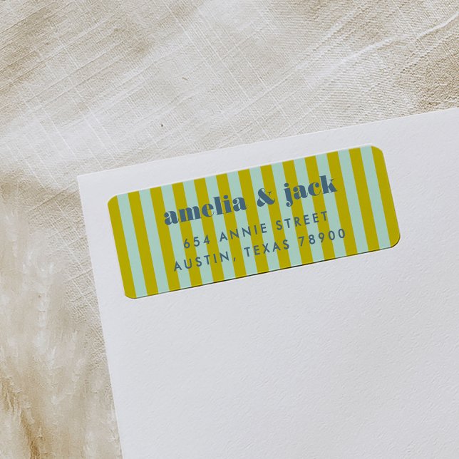 Bleu et vert Bright Gras Adresse de retour (Blue and Green Stripe Bright Bold Return Address Label)