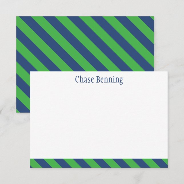 Bleu et vert Cravate bandes personnalisées Cartes  (Devant / Derrière)