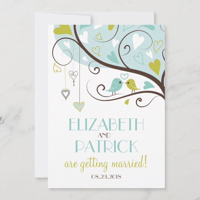 Bleu et vert | Faire-part de mariage de mignons to (Dos)