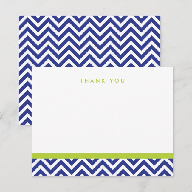 Bleu et Vert Simple Chevron Merci Cartes de notes (Devant / Derrière)