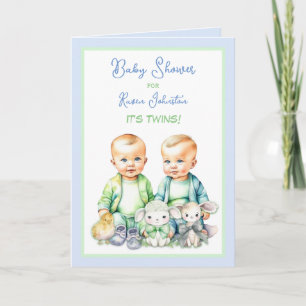 Bleu et vert Twin Boys Baby Shower Invitations