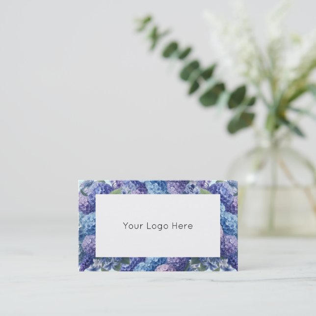 Bleu et violet Hydrangea élégants cartes de visite (Debout devant)