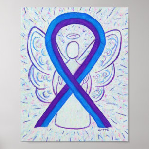Bleu et violet sensibilisation Ruban Angel Poster