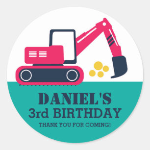 Bleu Excavateur Enfants Stickers de fête d'annive