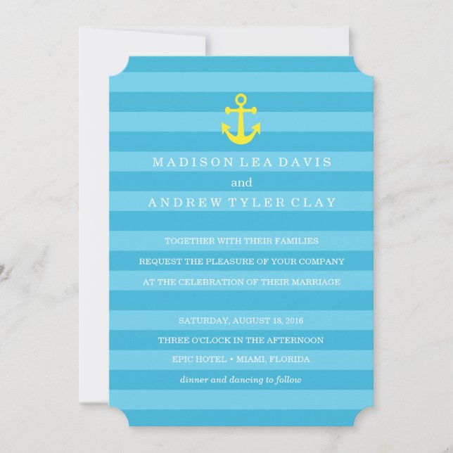Bleu Faire-part de mariage des rayures marines (Devant)