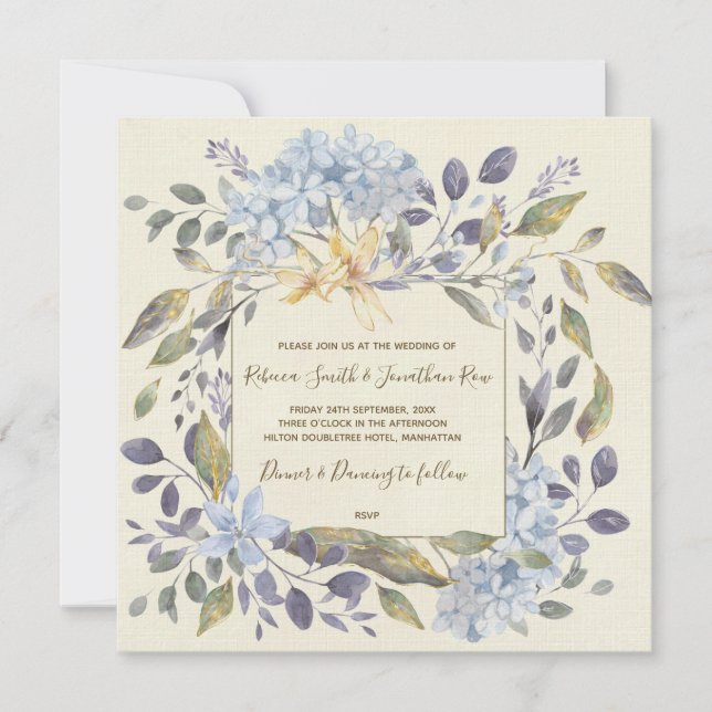 Bleu faire-part de mariage floral hydrangea (Devant)