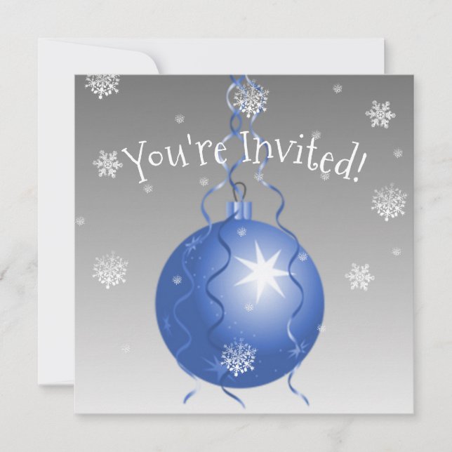 Bleu fantaisie Ornement de Noël Invitation (Devant)