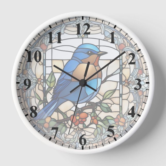 Bleu Faux Verre Tiré Bleu Horloge Oiseau (Recto)