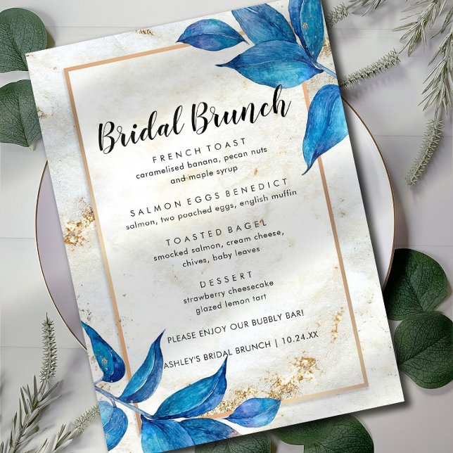 Bleu Feuille Floral Bridal Brunch Menu (Créateur téléchargé)