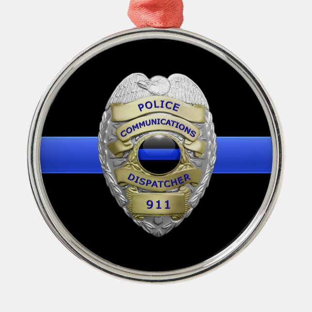 Bleu fin Dispatcher Badge Ornement en métal (Devant)