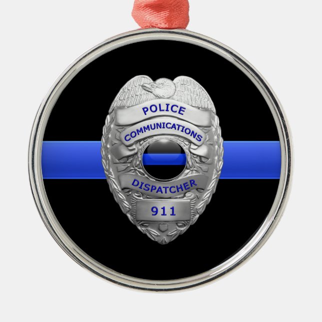Bleu fin Dispatcher Badge Ornement en métal (Devant)