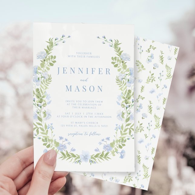 Bleu fleur de sping faire-part de mariage verdure (Créateur téléchargé)