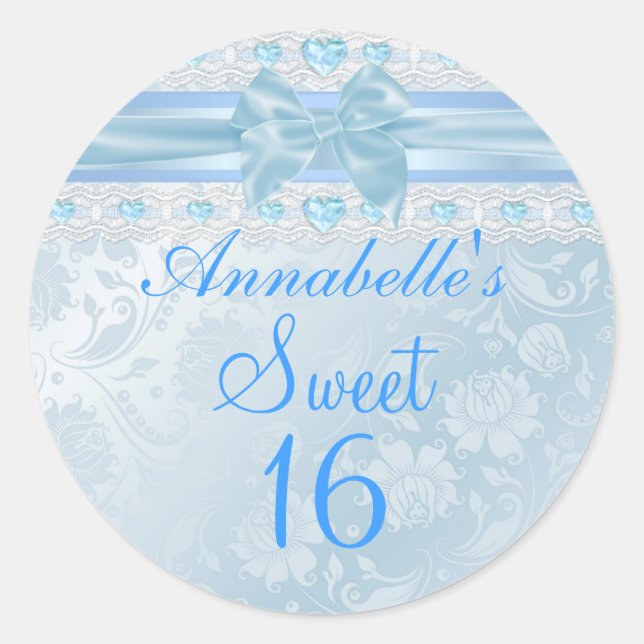 Bleu Fleur et Bow Sweet 16 Sticker (Devant)