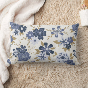 Bleu Fleurs simples Vignes florales Jeter Oreiller