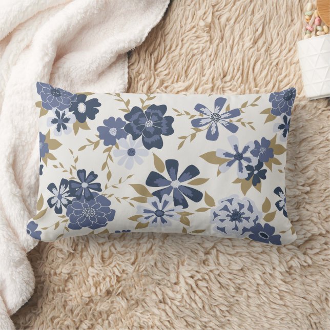 Bleu Fleurs simples Vignes florales Jeter Oreiller (Couverture)