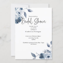 Bleu Floral Aquarelle Nuptiale Douche Invitation