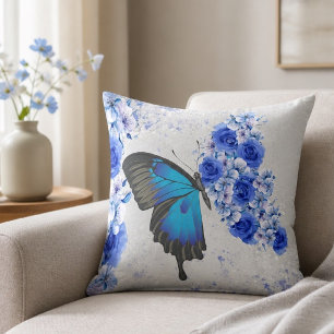 Bleu Floral Carré Coussin