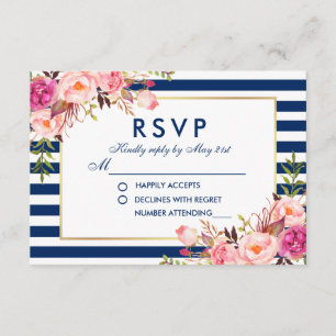 Bleu floral de rose d'aquarelle du mariage RSVP