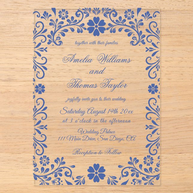 Bleu Floral Faire-part de mariage romantique (Recto)