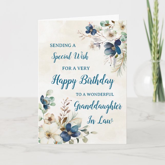 Bleu Floral Grandgirl En Droit Carte Anniversaire (Devant)