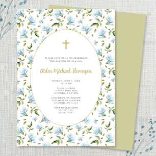 Bleu Floral Grandmillenial invitation baptême