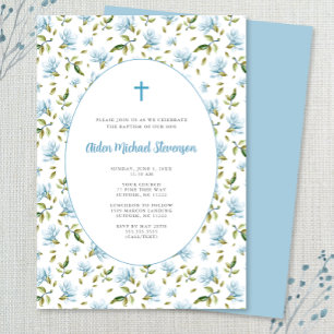 Bleu Floral Grandmillenial invitation baptême