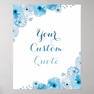 Bleu floral Guillemet personnalisé Impression de d