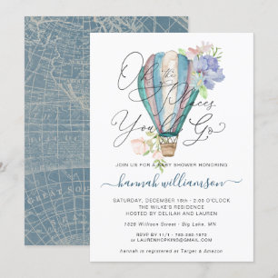 Bleu Floral Hot Air Baby shower Invitation