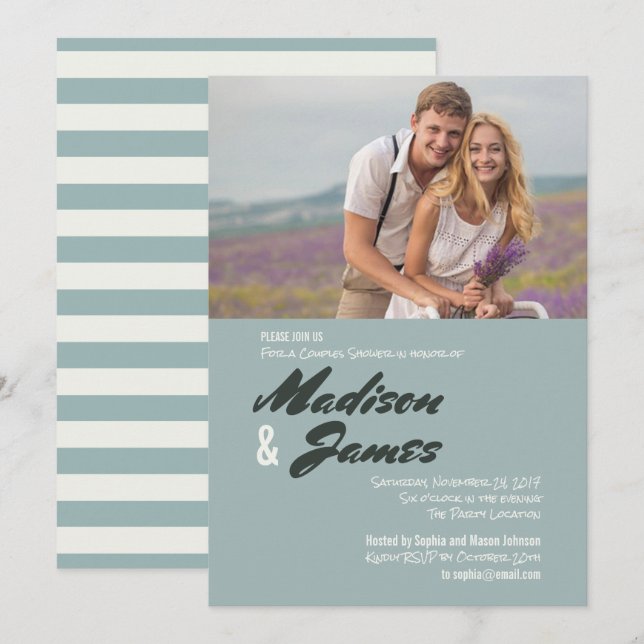Bleu | Floral | Invitations de douches Couples (Devant / Derrière)