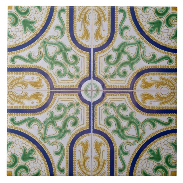 bleu floral jaune azulejos moderne Carreaux (Devant)