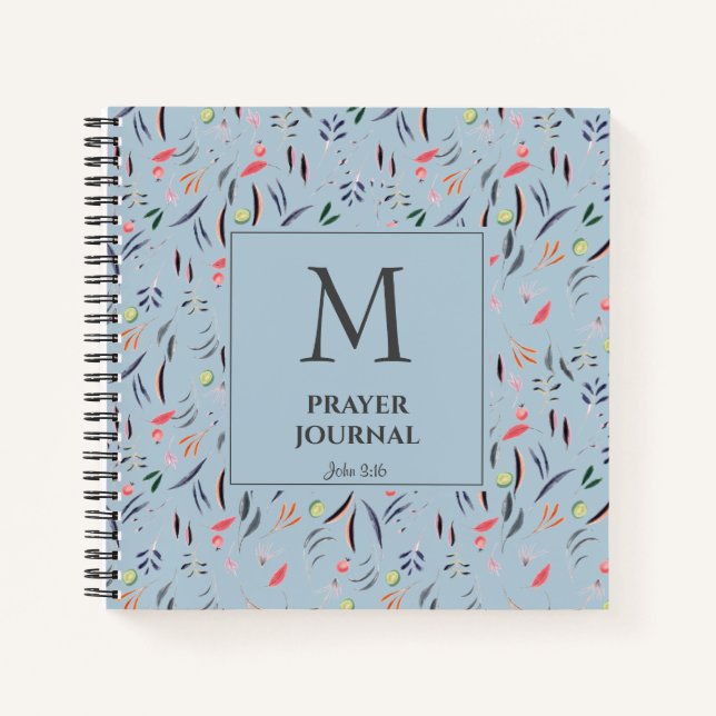 Bleu | Floral | Monogramme | PRAYER JOURNAL (Devant)