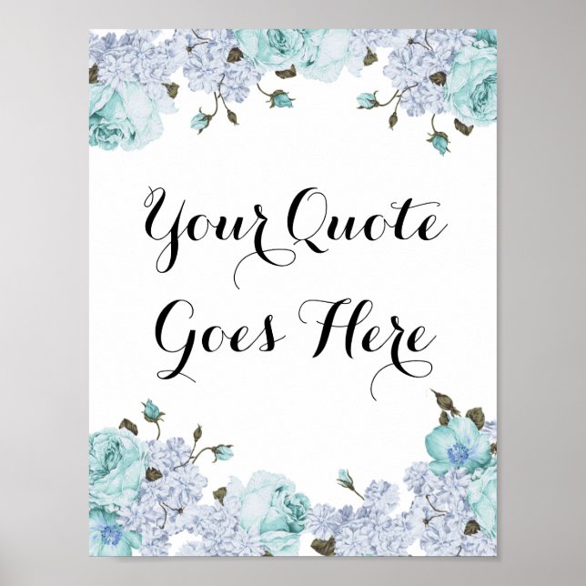Bleu floral personnalisable affiche (Devant)