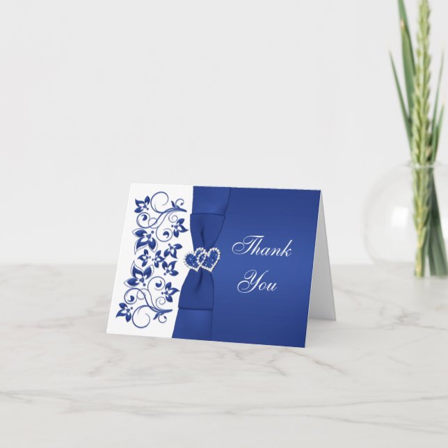 Bleu, Flore blanche, Coeurs Mariage Carte de remer (Devant)