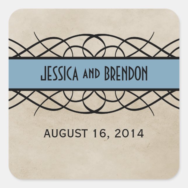 Bleu Flourish Bordure Stickers Mariage (Devant)
