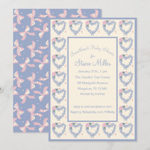 Bleu Flower Hearts and Bows Baby shower Invitation