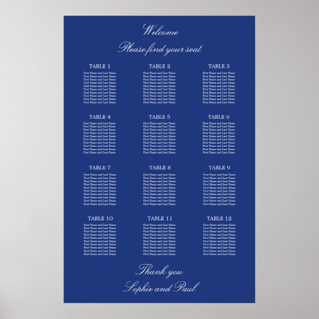 Bleu foncé 12 Mariage de table Poster (Devant)