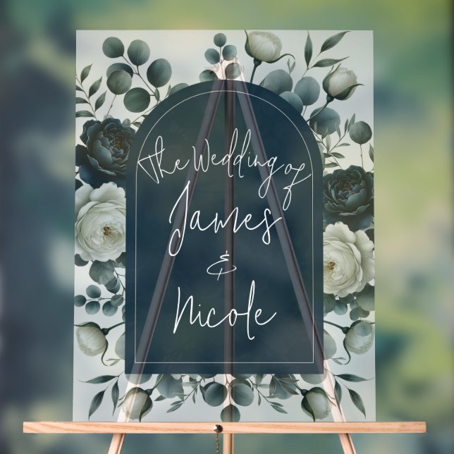 Bleu foncé et blanc Moderne Floral Mariage (Neutre)