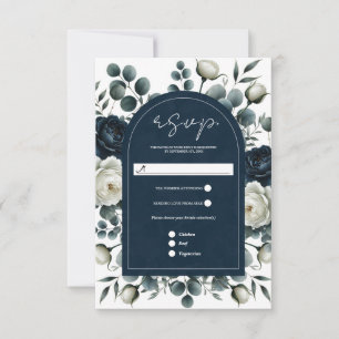 Bleu foncé et blanc Vert floral moderne RSVP
