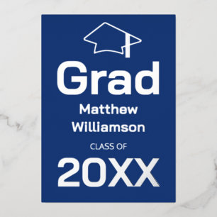 Bleu foncé Graduation Party Foil Invitation