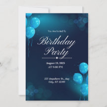 Bleu foncé Illustration Anniversaire Invitation