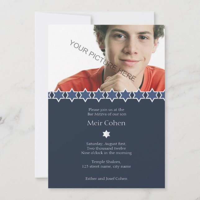 Bleu foncé - Invitation Bar Mitzvah (Devant)