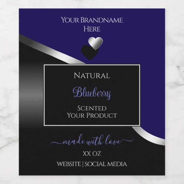 Bleu foncé Noir Wavy Coeurs d'argent Étiquettes de (Étiquettes simples)