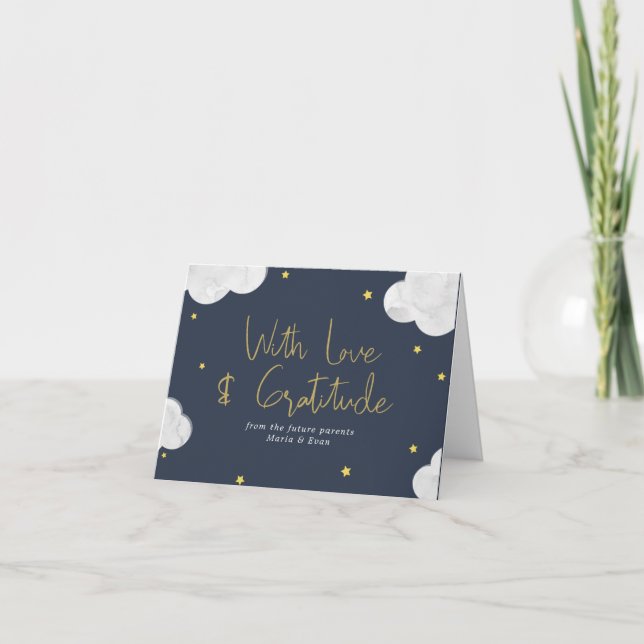 Bleu foncé nuages bébé étoiles Merci garçon (Devant)