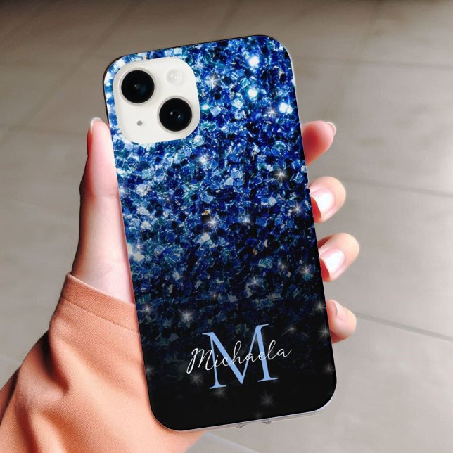 Bleu foncé profond brillant faux paillettes scinti (Sparkle up and protect your phone with trendy faux sparkles phone case. In many different colors.)