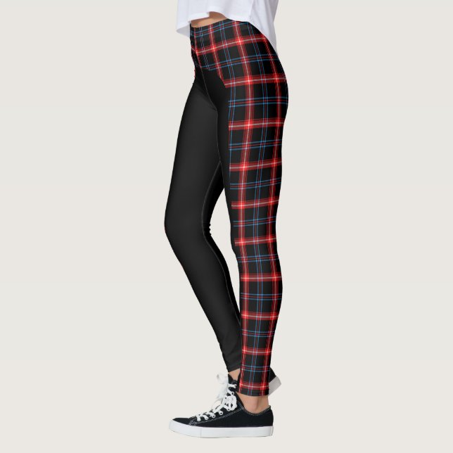 Bleu foncé/Rouge Tartan latéral Leggings (Gauche)