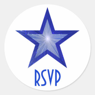 Bleu foncé Star RSVP autocollant rond blanc