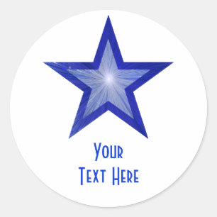 Bleu foncé Star 'Your Text' rond autocollant blanc