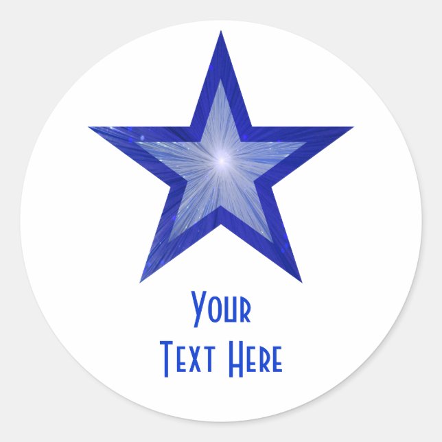 Bleu foncé Star 'Your Text' rond autocollant blanc (Devant)