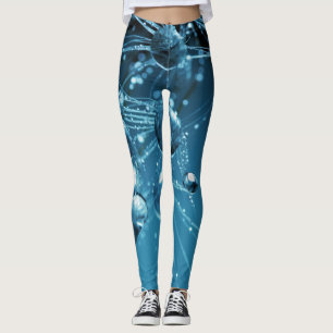 Bleu Fractal Réflectif Droplet Leggings