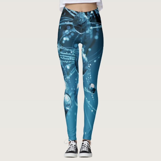 Bleu Fractal Réflectif Droplet Leggings (Devant)